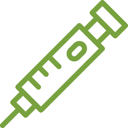 Green line-art icon of a syringe.